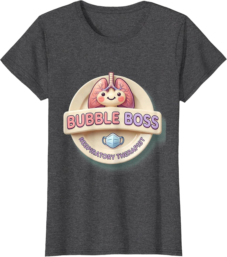 Women's Bubble Boss Respiratory Therapist Cute Kawaii RT Humor T-Shirt - Dark Heather Grey