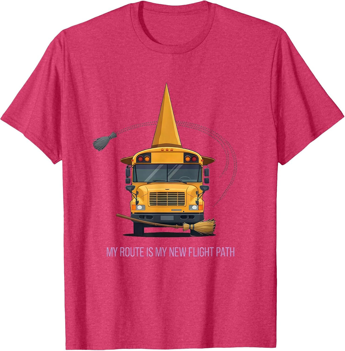 My Route Is My New Flight Path Funny School Bus Driver T-Shirt - Red Heather