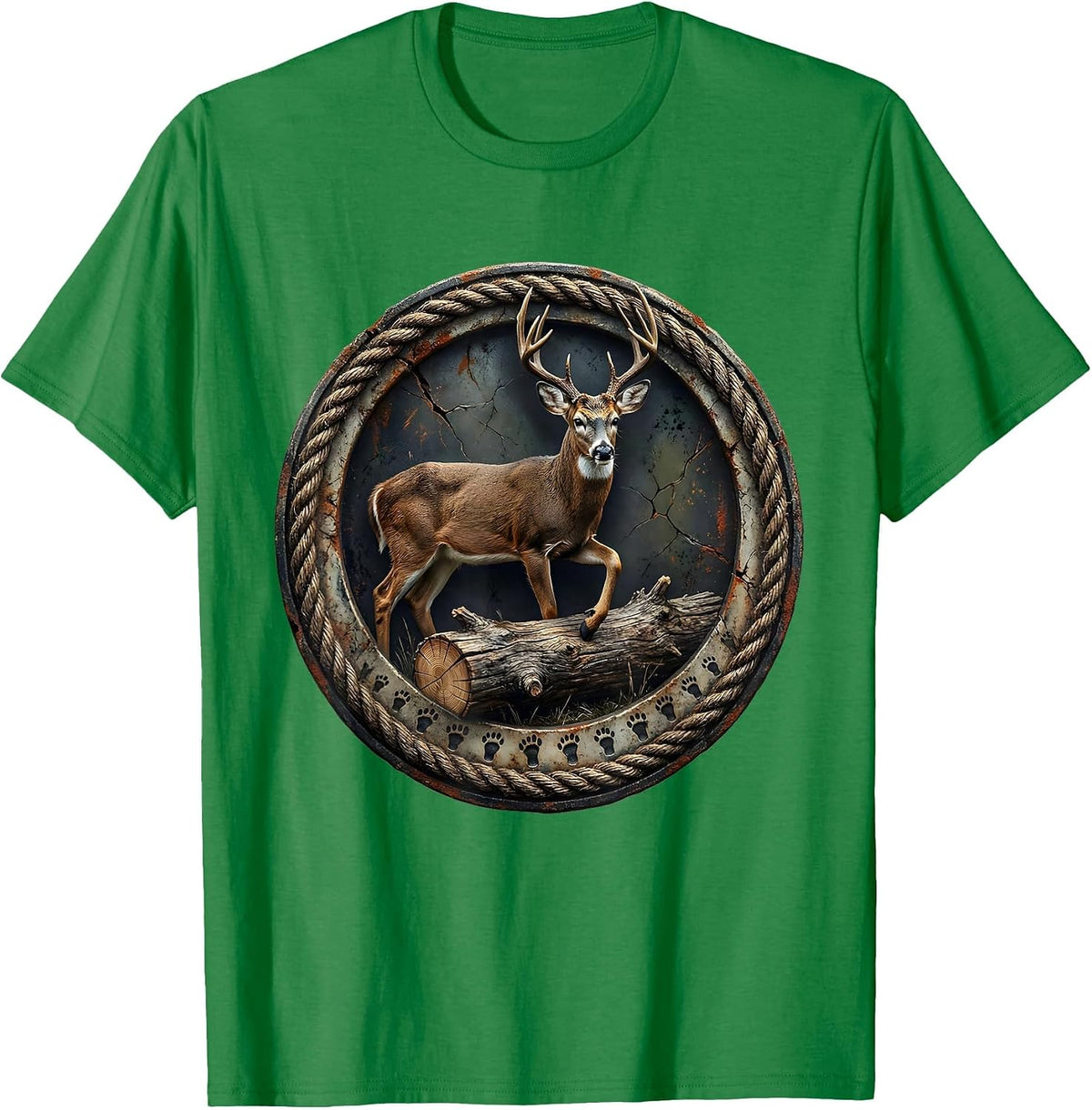 Men's Weathered Buck Badge Distressed Hunter Dad Camo T-Shirt - Kelly Green
