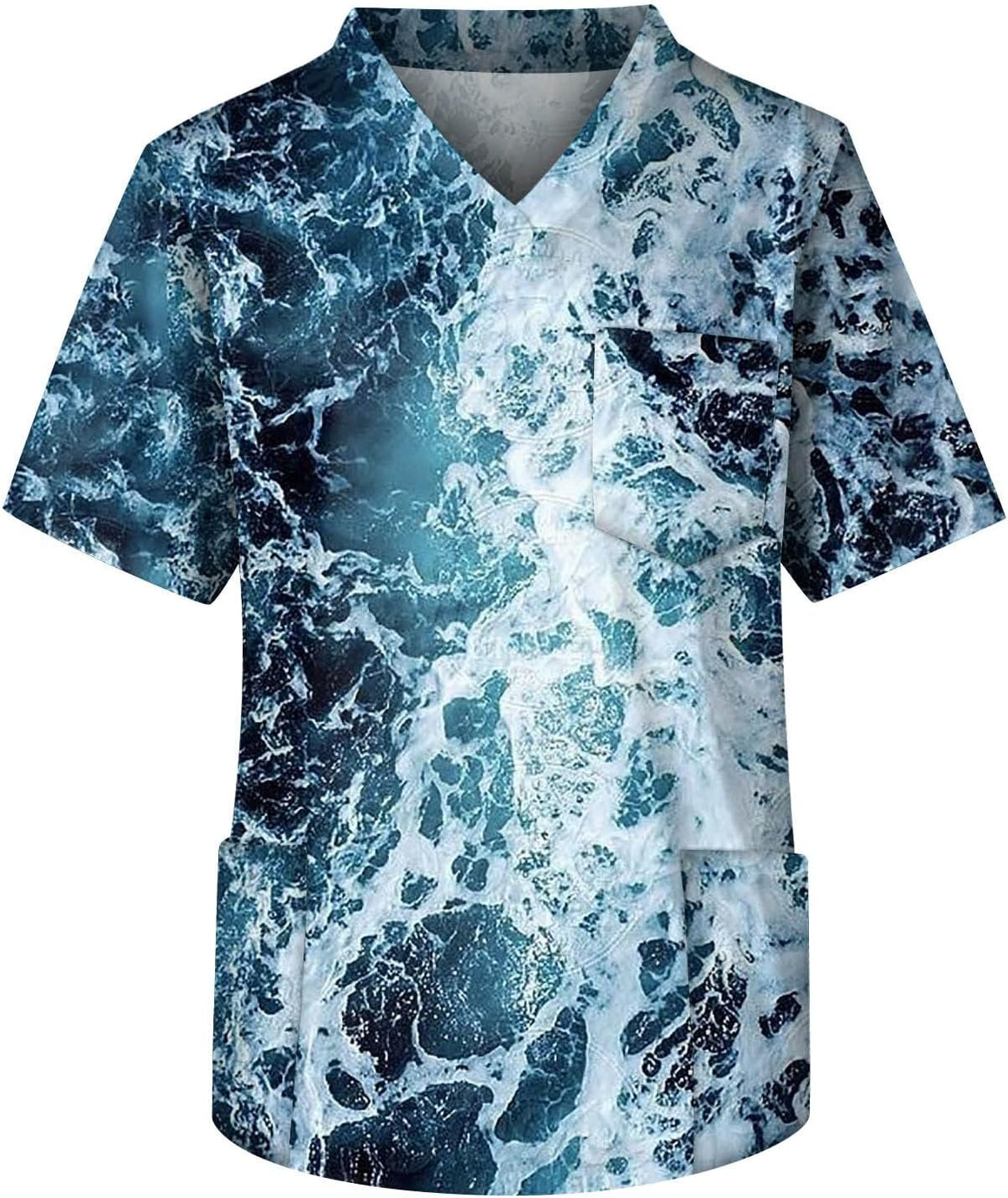 Men's Medical Scrub Top V-Neck Breathable Stretch Work Shirt with Pockets - 1-sky Blue