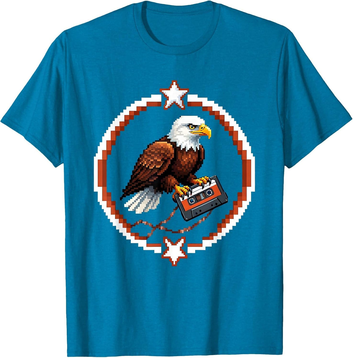 Bald Eagle Broken Cassette Tape Gen X Graphic T-Shirt - Sapphire Blue