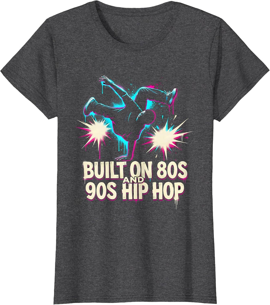 Women's Built On 80s And 90s Hip Hop Graffiti Retro Rap T-Shirt - Dark Heather Grey