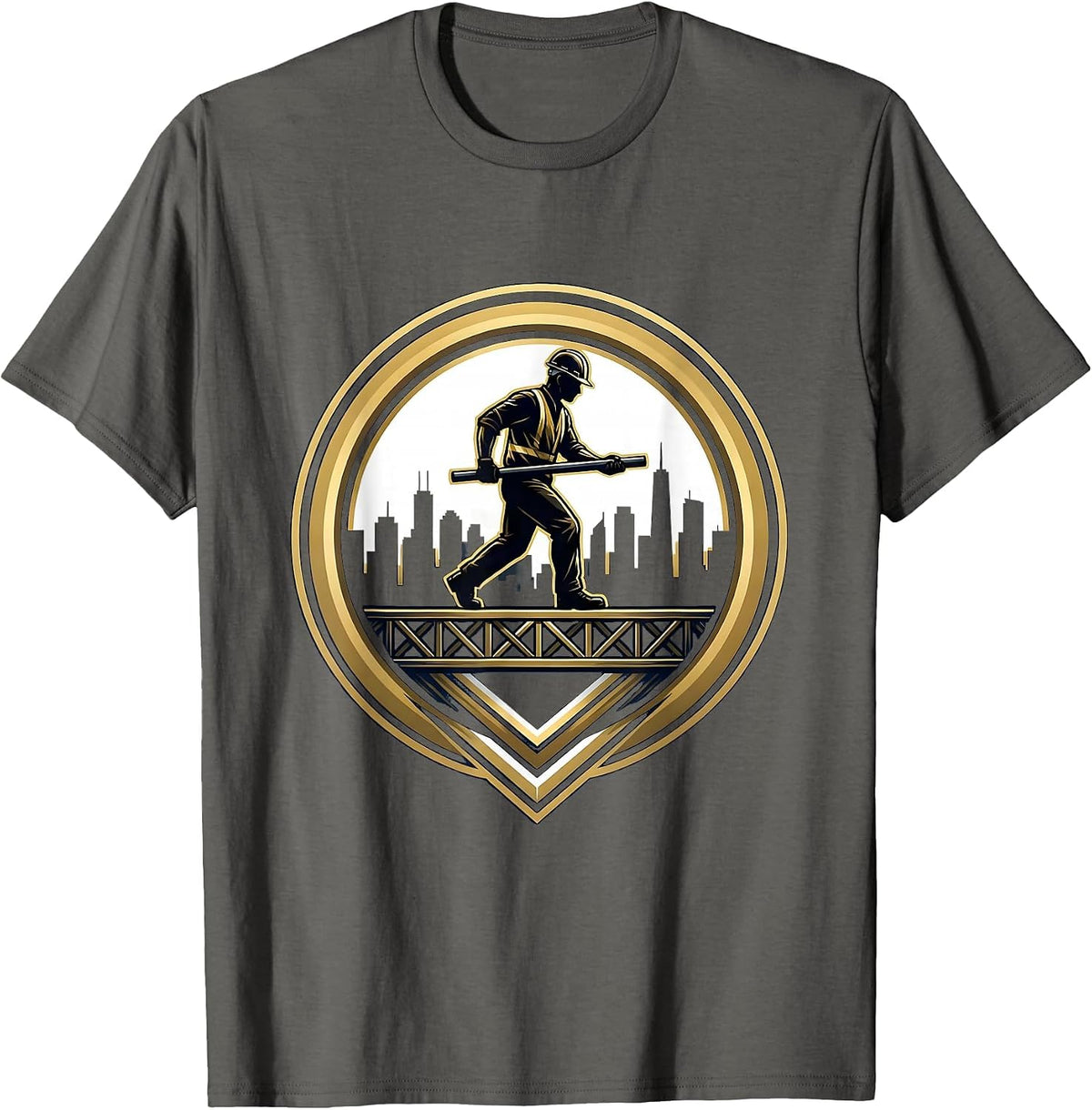 Iron Worker Steel Beam Labor Day Graphic T-Shirt - Asphalt Grey