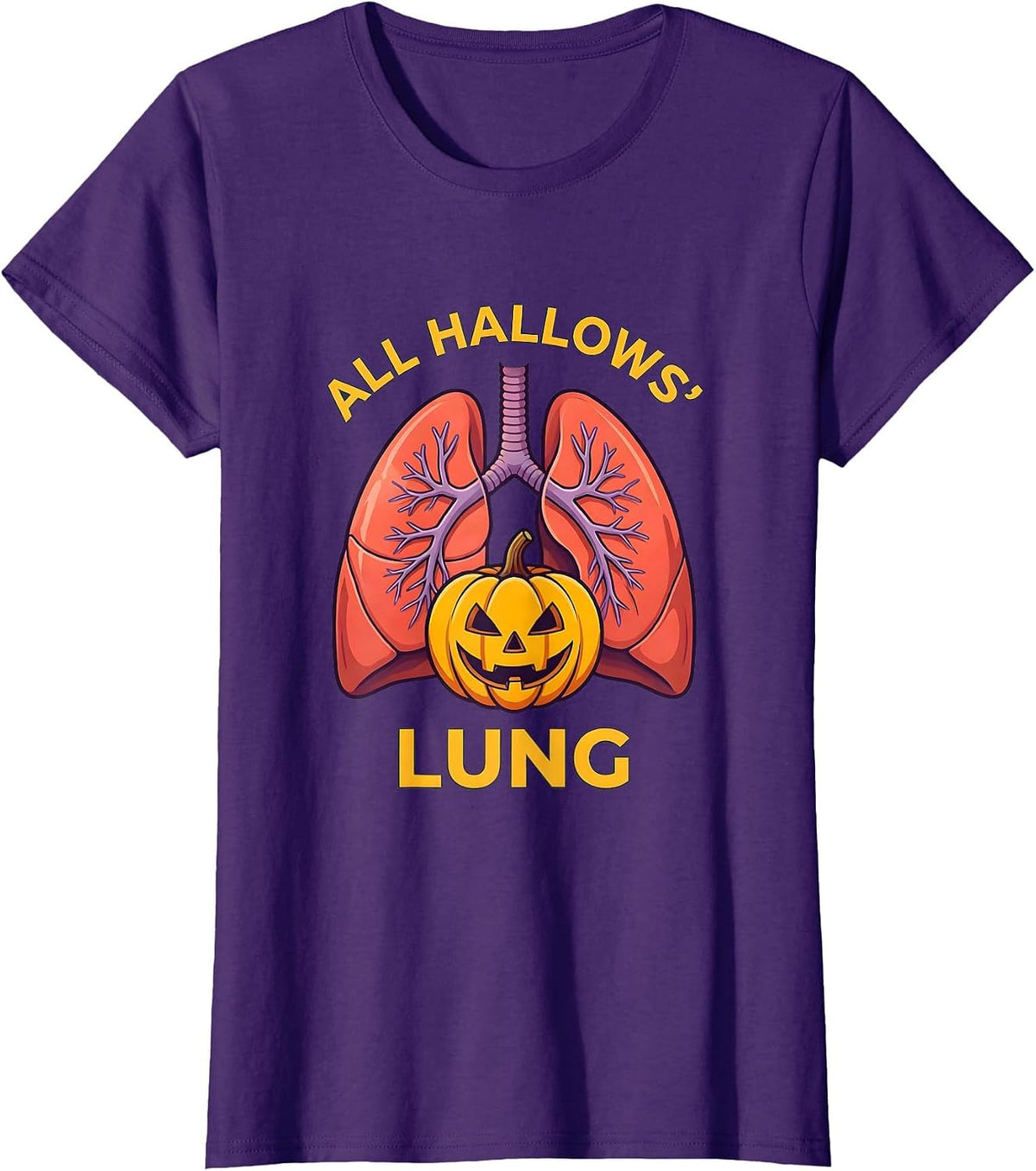 Women's All Hallows Lung Flat Vector Halloween Respiratory Therapist T-Shirt - Purple