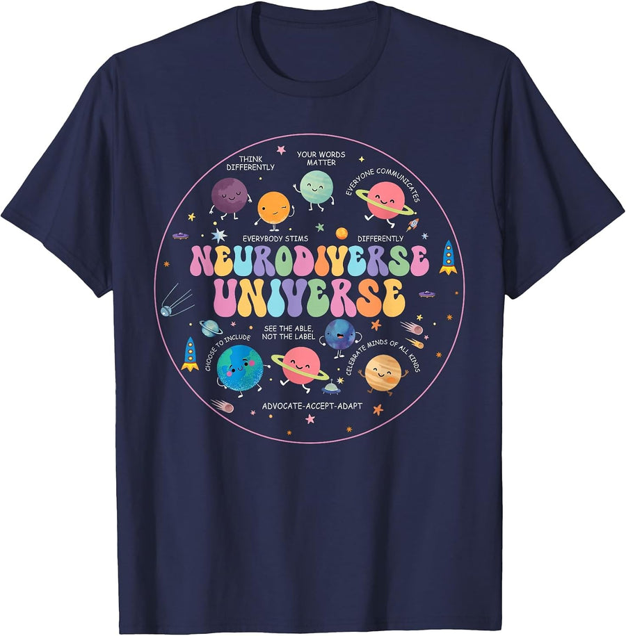 Autism Awareness Neurodiverse Universe IEP Paraprofessional T-Shirt - Navy Blue
