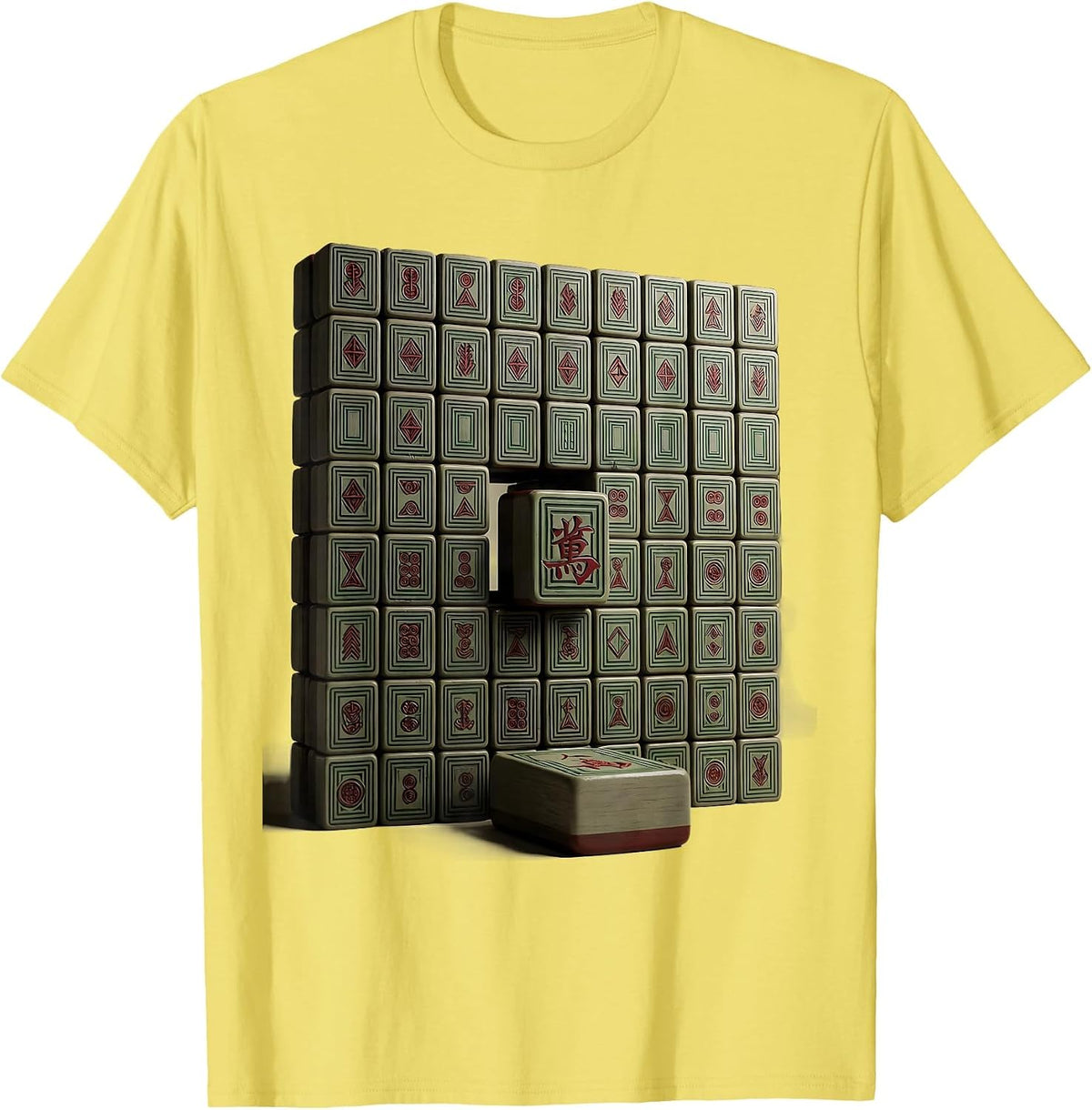 Men's Mahjong Rack Monumental Tile Bridge Player Humor T-Shirt - Lemon Yellow