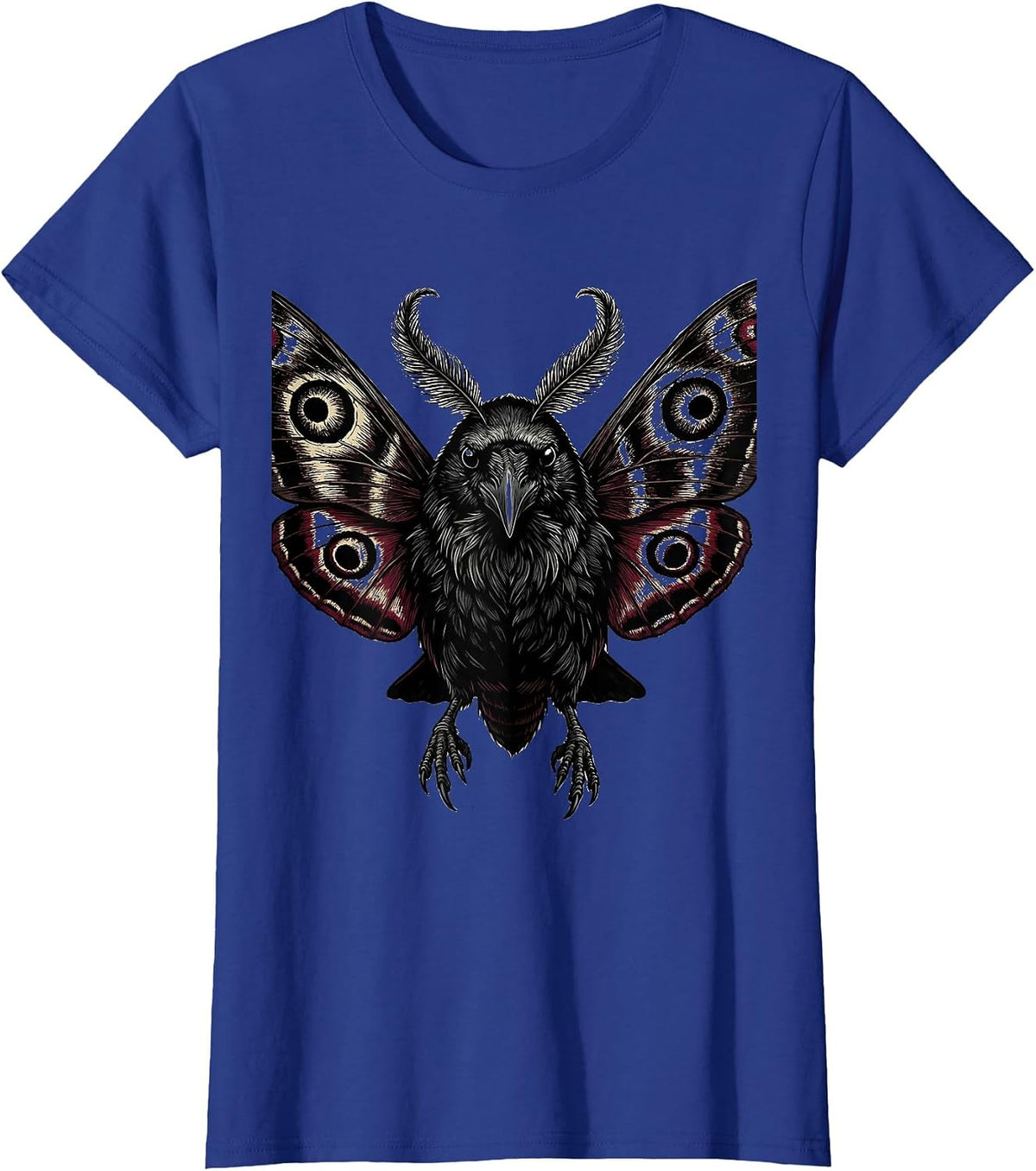 Women's Crow Moth Wings Hybrid Creature Illustration T-Shirt - Royal Blue