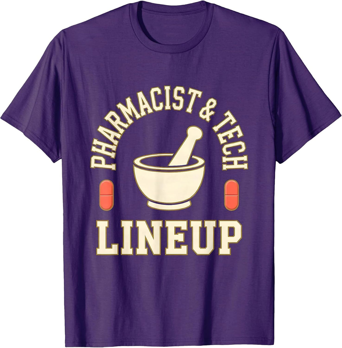 Pharmacist & Tech Lineup Funny Pharmacy Squad Crew T-Shirt - Purple