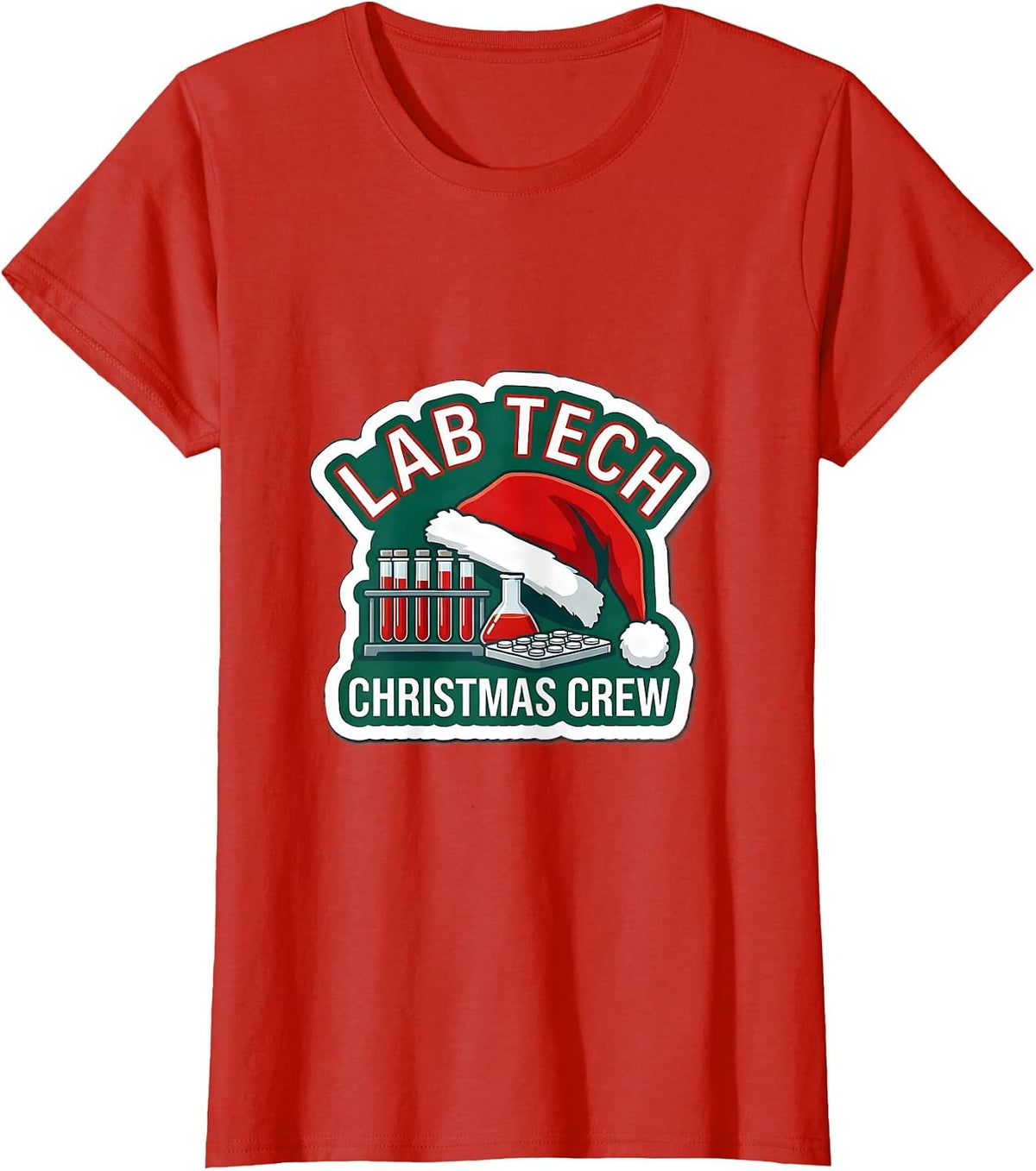 Women's Lab Tech Christmas Crew Funny Pharmacy Technician Holiday T-Shirt - Red
