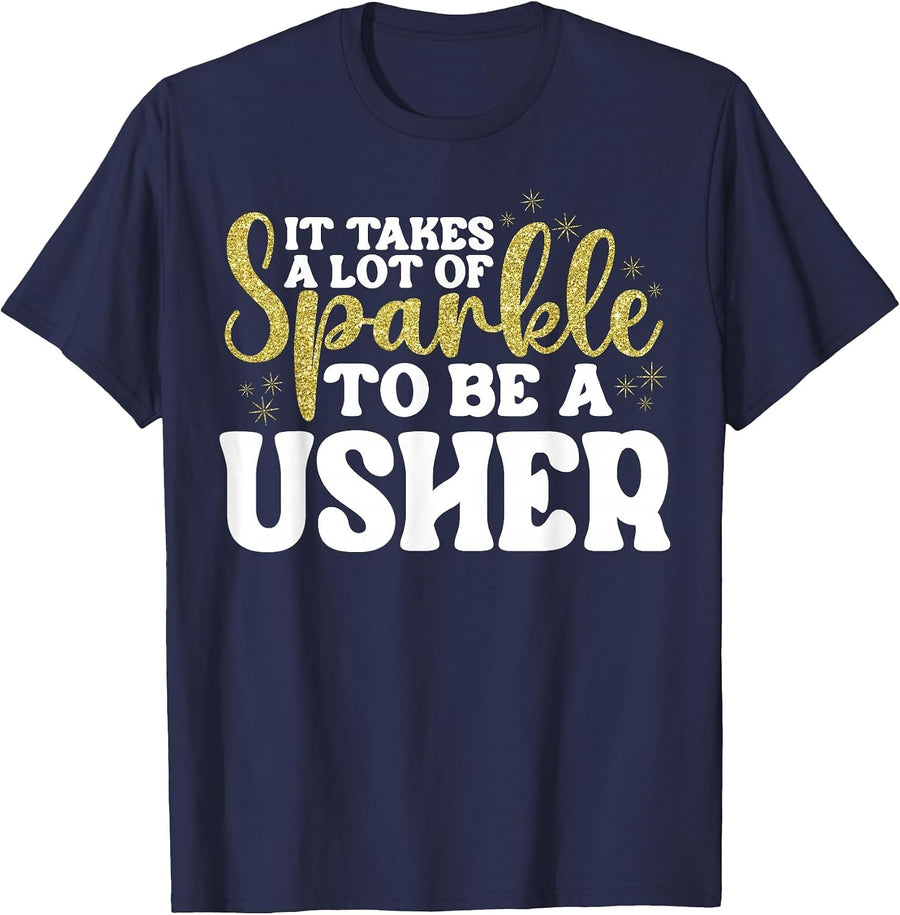 Usher Funny Sparkle Appreciation Usher Day T-Shirt - Navy Blue