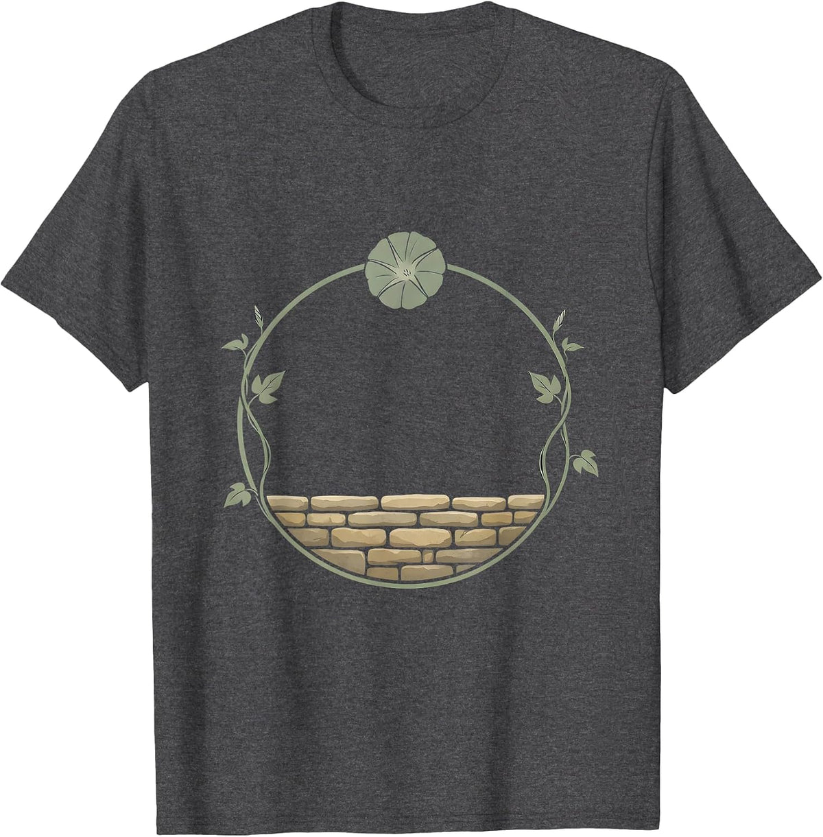 Men's Morning Glory Vine Wrapping Old Stone Wall T-Shirt - Dark Heather Grey