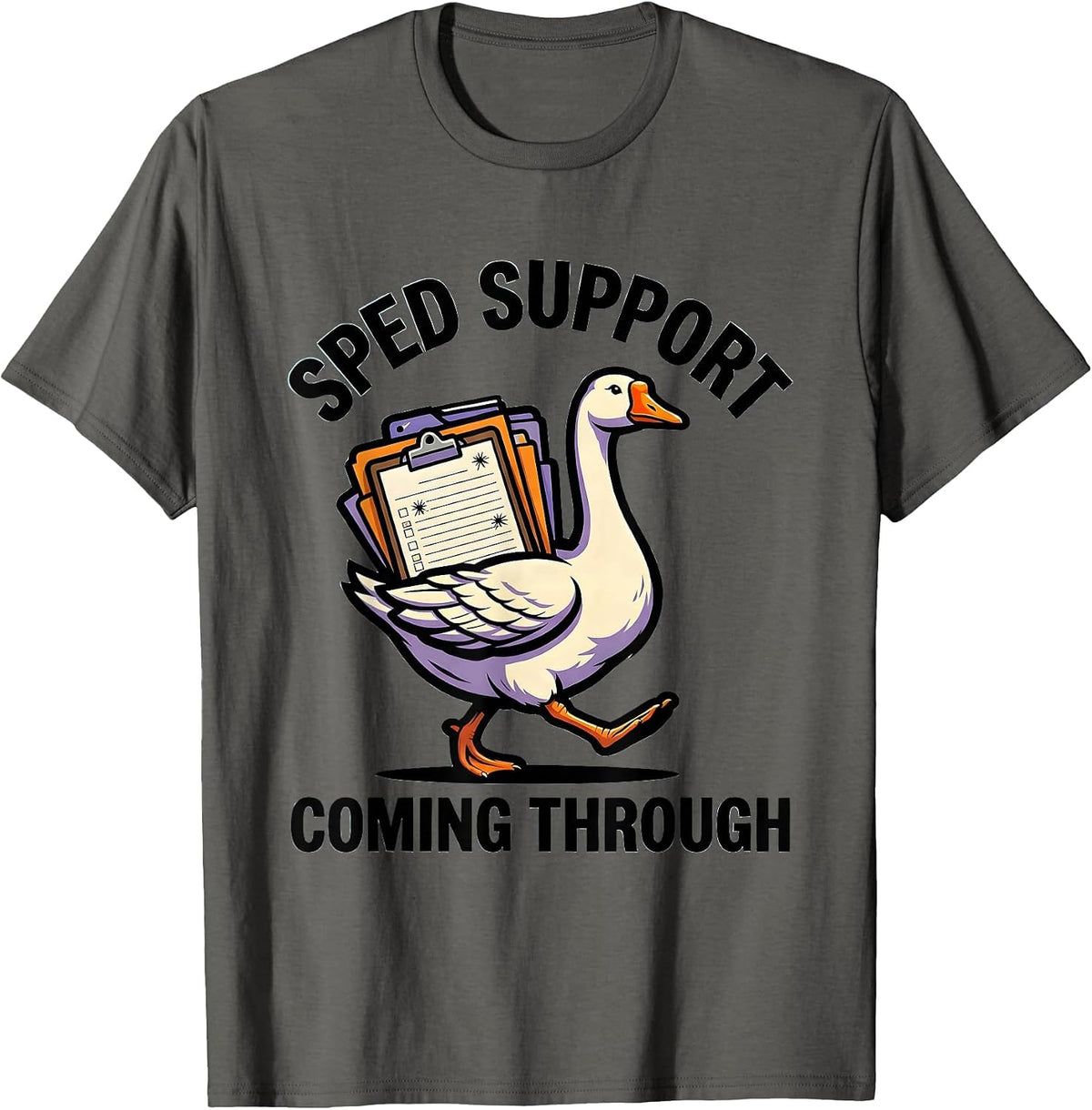 Men's SPED Support Coming Through Funny Special Education Teacher T-Shirt - Asphalt Grey