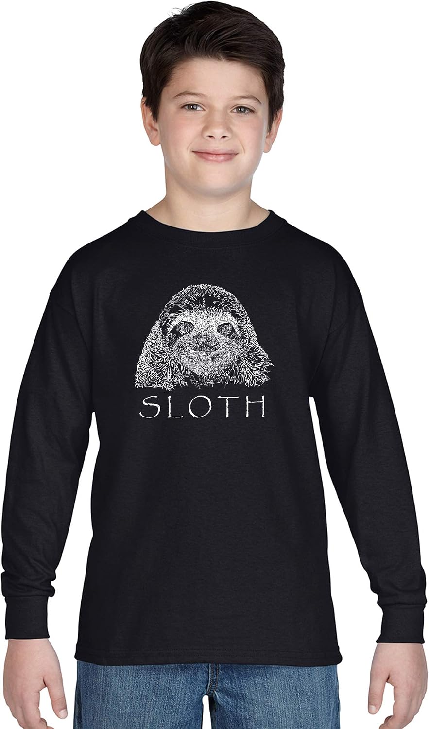 LA POP ART Boy's Word Art Long Sleeve - Sloth - Black