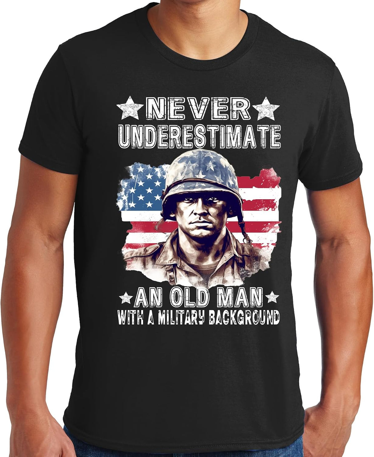 PubliciTeeZ Big and Tall King Size Patriotic Skull American Flag, Men T-Shirt - Never Underestimate (Black)