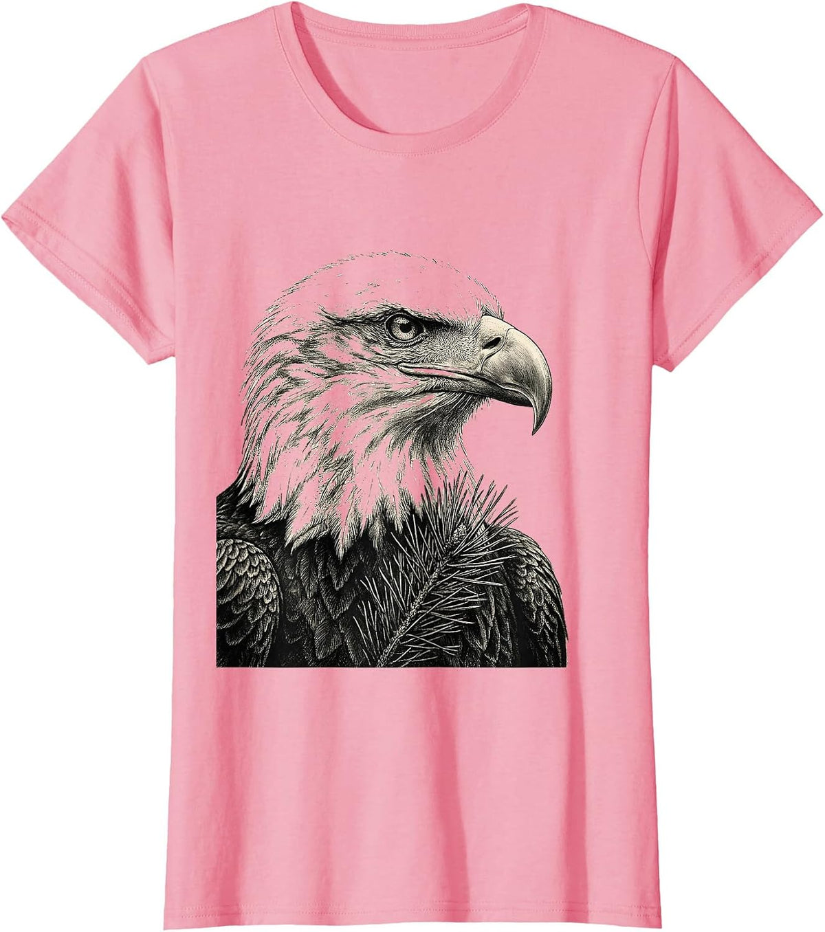 Women's Bald Eagle Head Monochromatic Wildlife Portrait T-Shirt - Pink