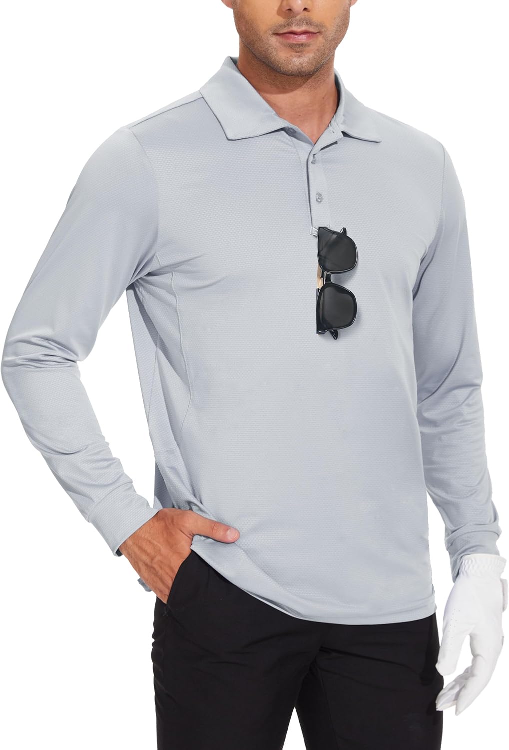 JWM Men's Long Sleeve Golf Polo Shirts with Collar Dry Fit Lightweight - Grey