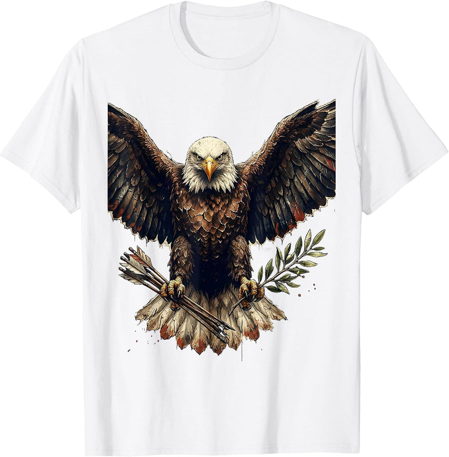 Men's Bald Eagle Arrows and Olive Branch Patriotic T-Shirt - White