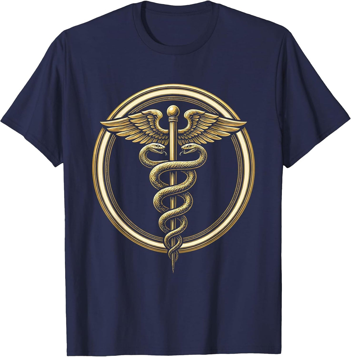 Men's Medical Assistant Caduceus Serpent Staff Illustration T-Shirt - Navy Blue