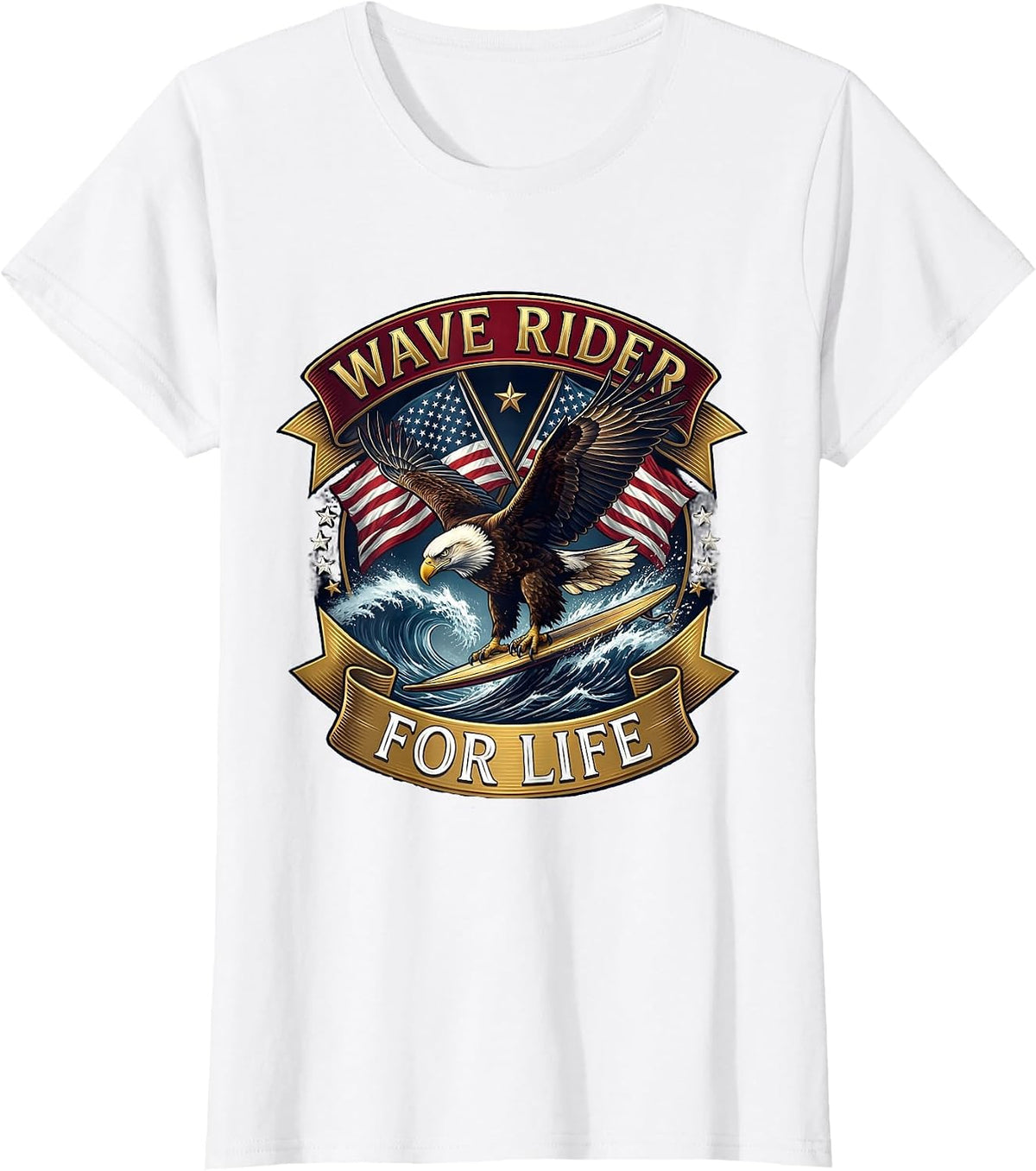 Wave Rider For Life Men's Surf Graphic Design T-Shirt - White