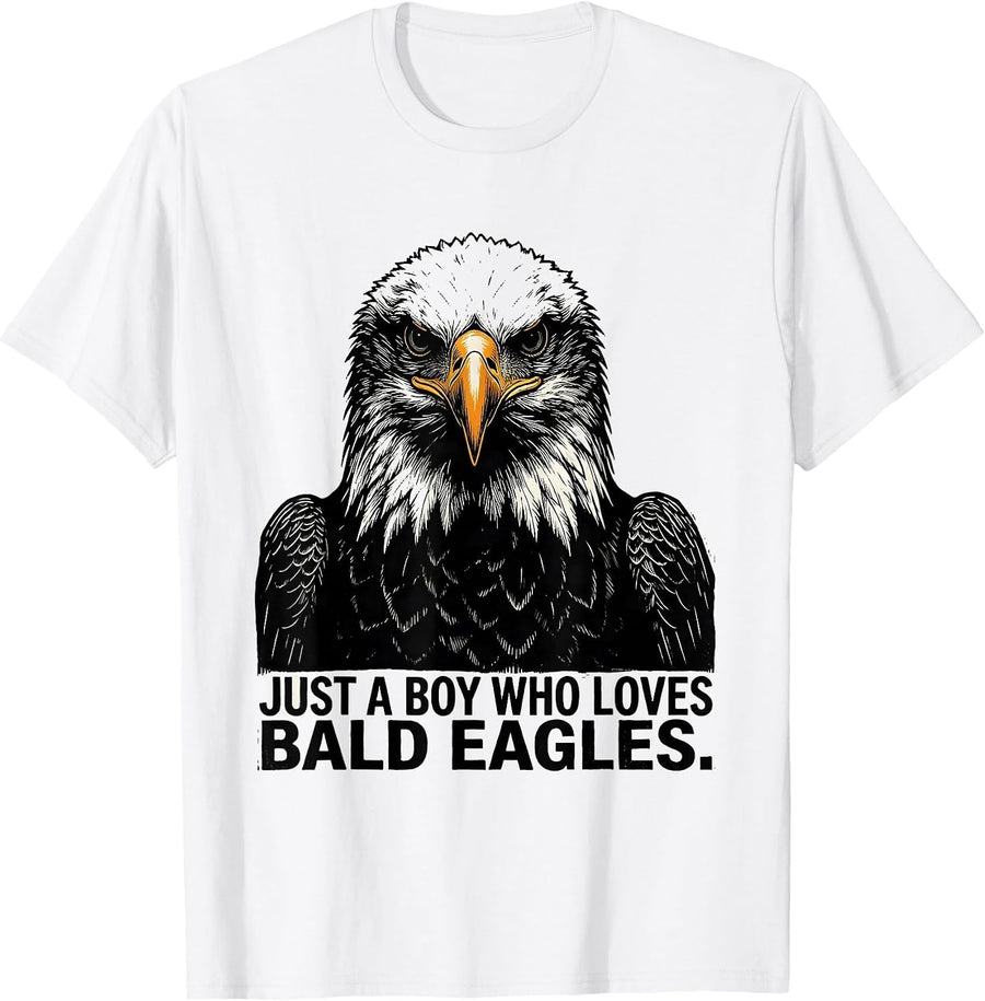 Men's Just A Boy Who Loves Bald Eagles Funny Eagle Mascot Novelty T-Shirt - White