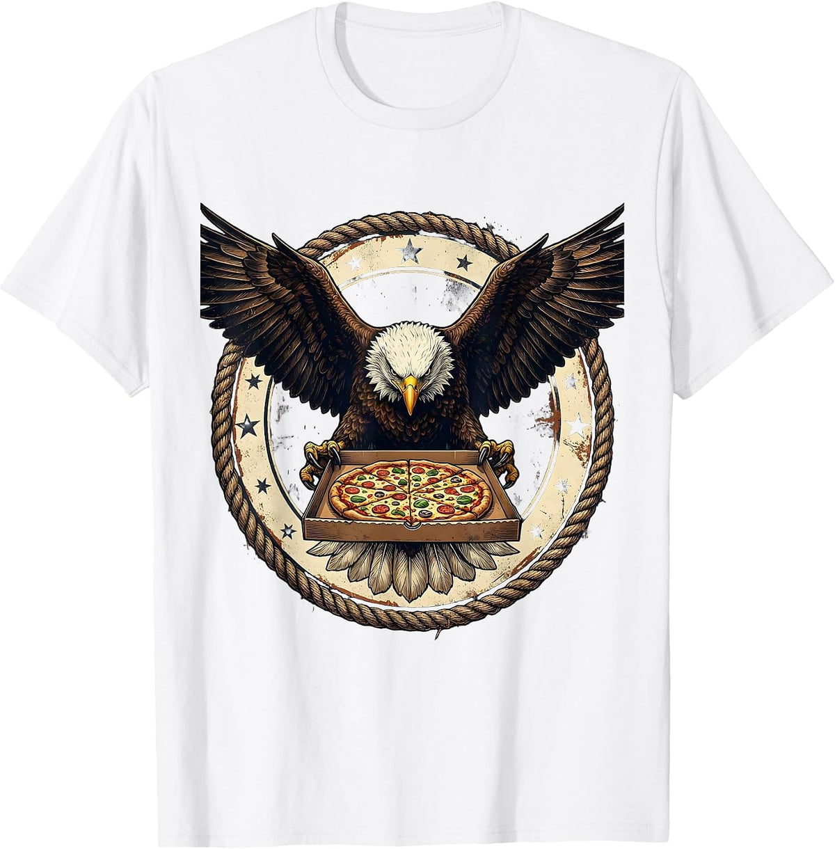 Men's Bald Eagle Pizza Delivery Funny Novelty Graphic Tee T-Shirt - White
