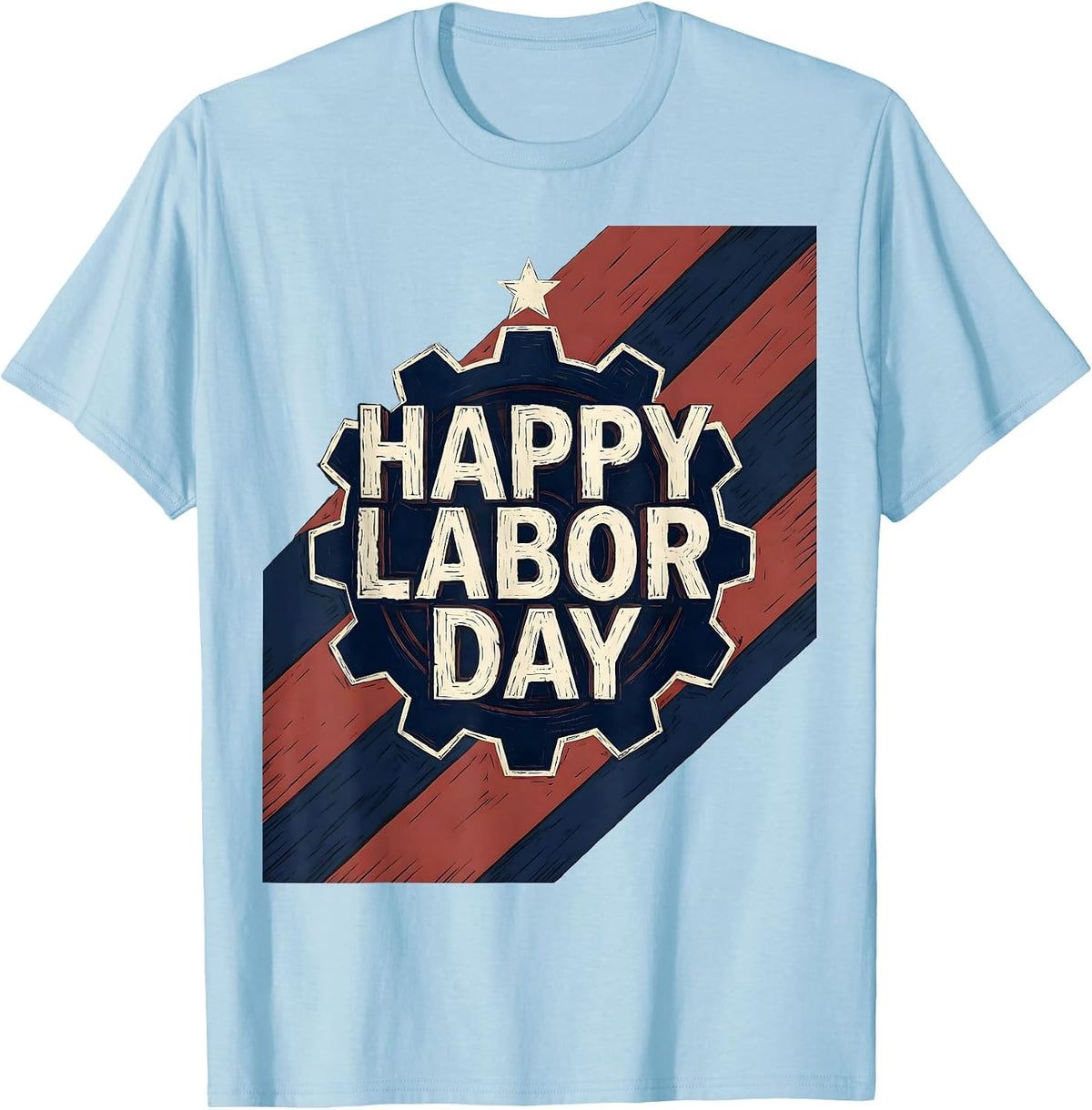 Men's Happy Labor Day Patriotic Union Pride Graphic Linocut T-Shirt - Baby Blue
