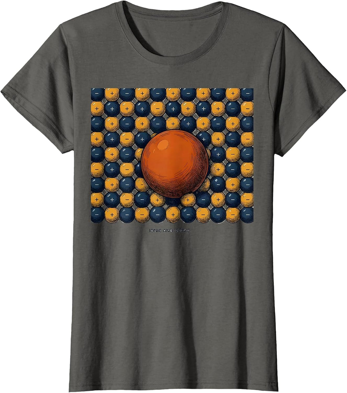 Women's Ionic And Iconic Funny Periodic Table Chemistry Pun Science T-Shirt - Asphalt Grey
