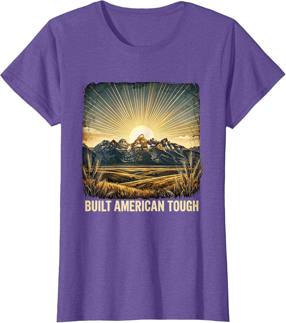 Built American Tough Patriotic Pride Design T-Shirt - Purple Heather