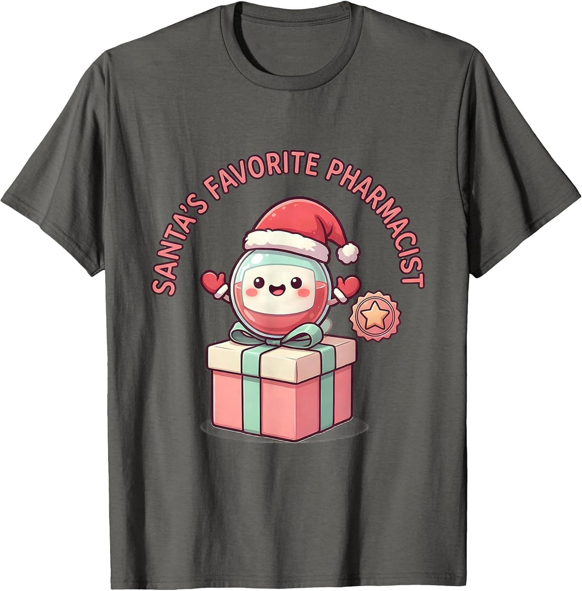 Santa's Favorite Pharmacist Cute Kawaii Pharmacy Tech T-Shirt - Asphalt Grey