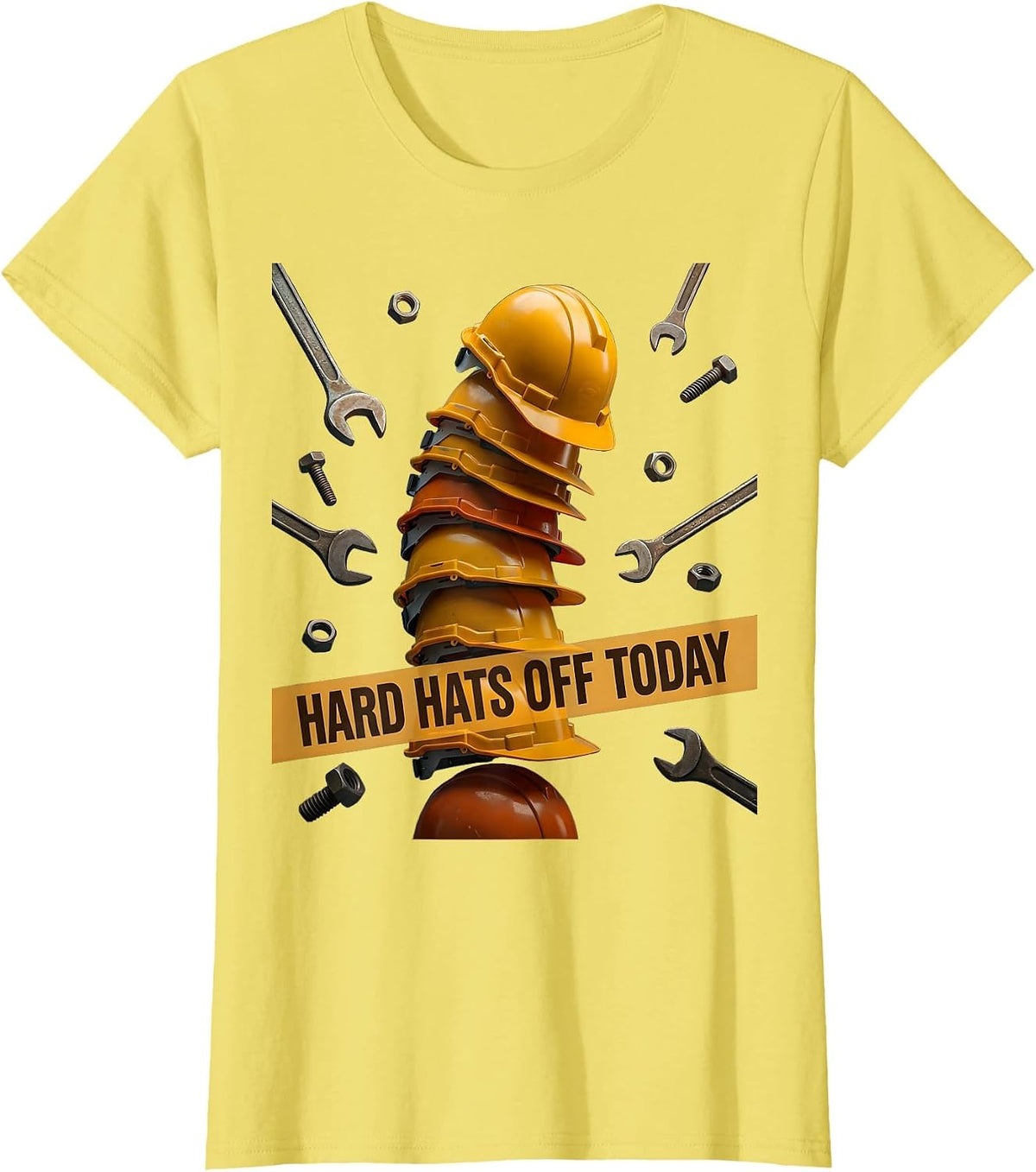 Hard Hats Off Today Labor Day Celebration Design T-Shirt - Lemon Yellow