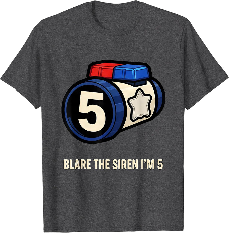 Men's Blare The Siren I'm 5 Sports Future Police Officer Kids T-Shirt - Dark Heather Grey