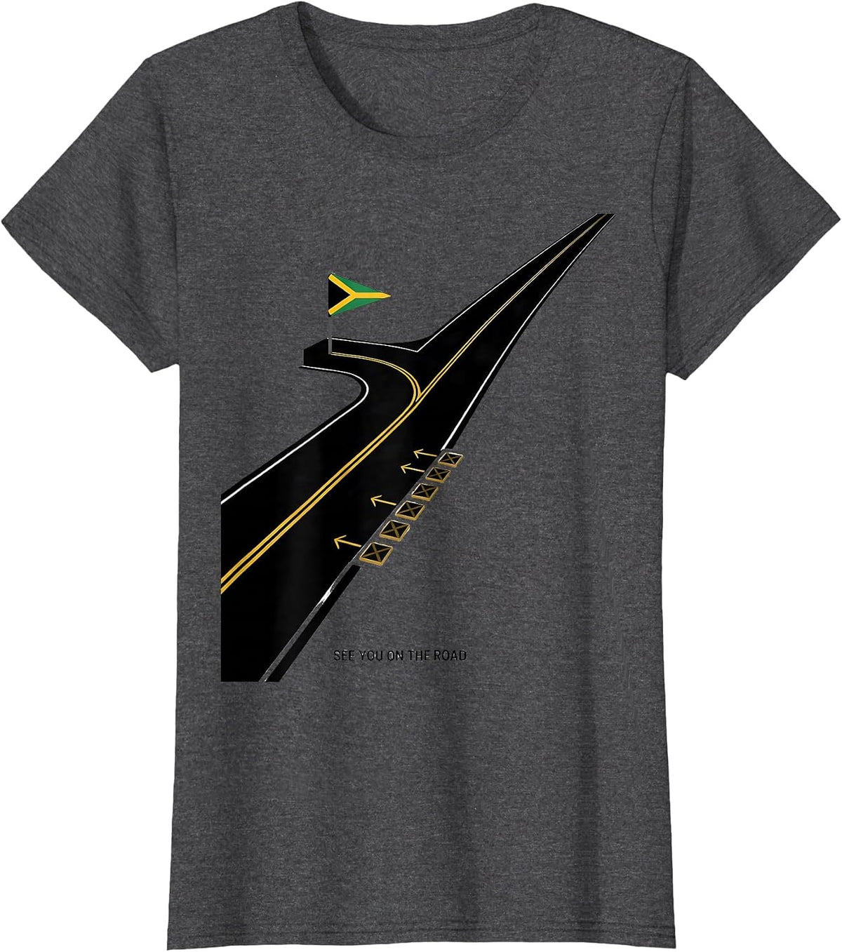 Women's See You On The Road Geometric Caribbean Carnival Jamaican T-Shirt - Dark Heather Grey