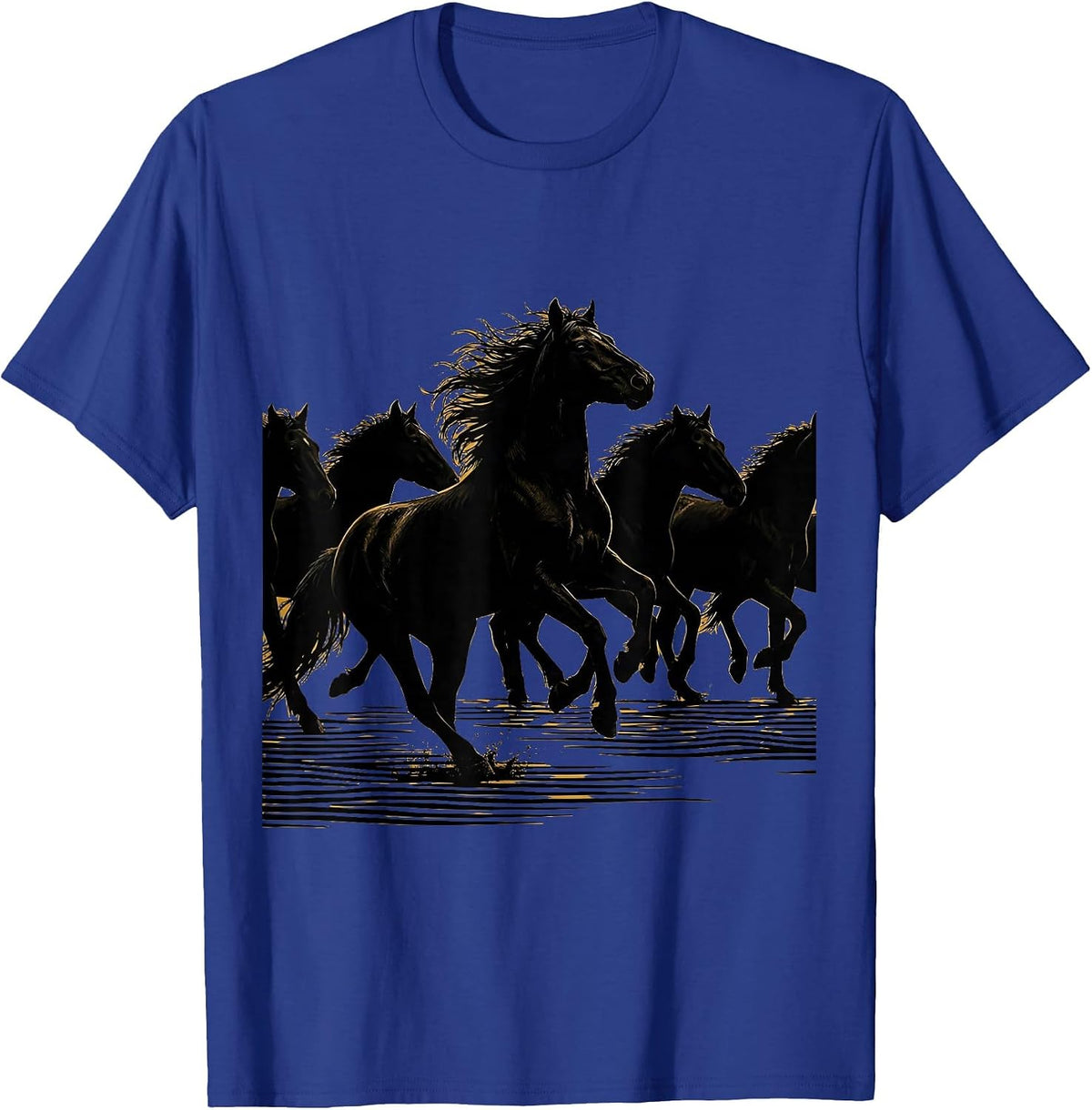 Wild Horses Crossing River Freedom Graphic T-Shirt - Royal Blue