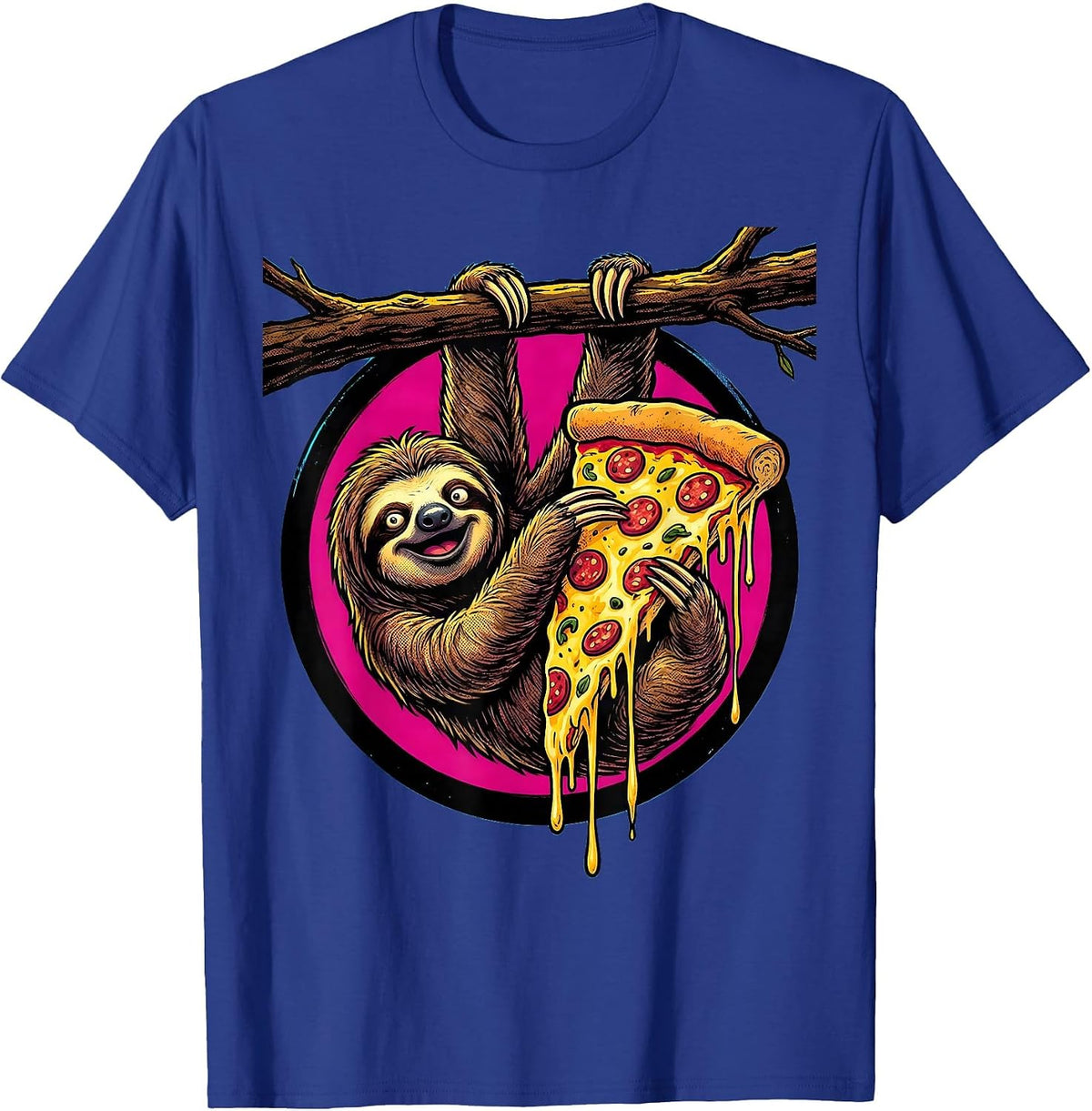 Upside Down Sloth Pizza Lover Funny Graphic T-Shirt - Royal Blue