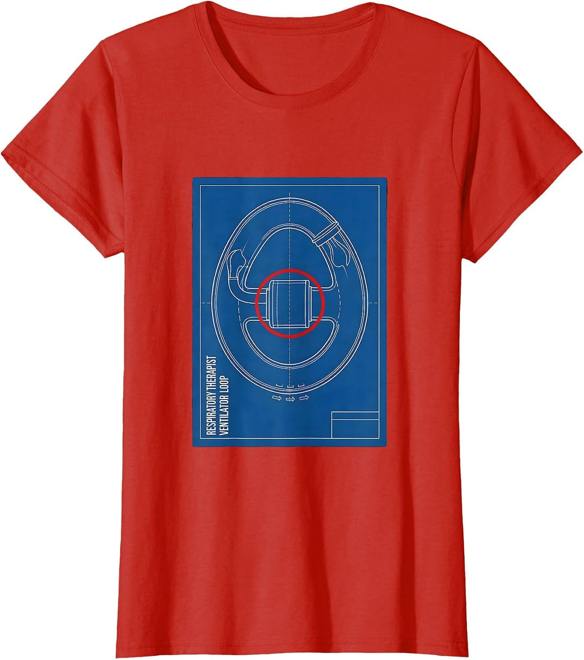 Respiratory Therapist Ventilator Loop Technical Blueprint T-Shirt - Red