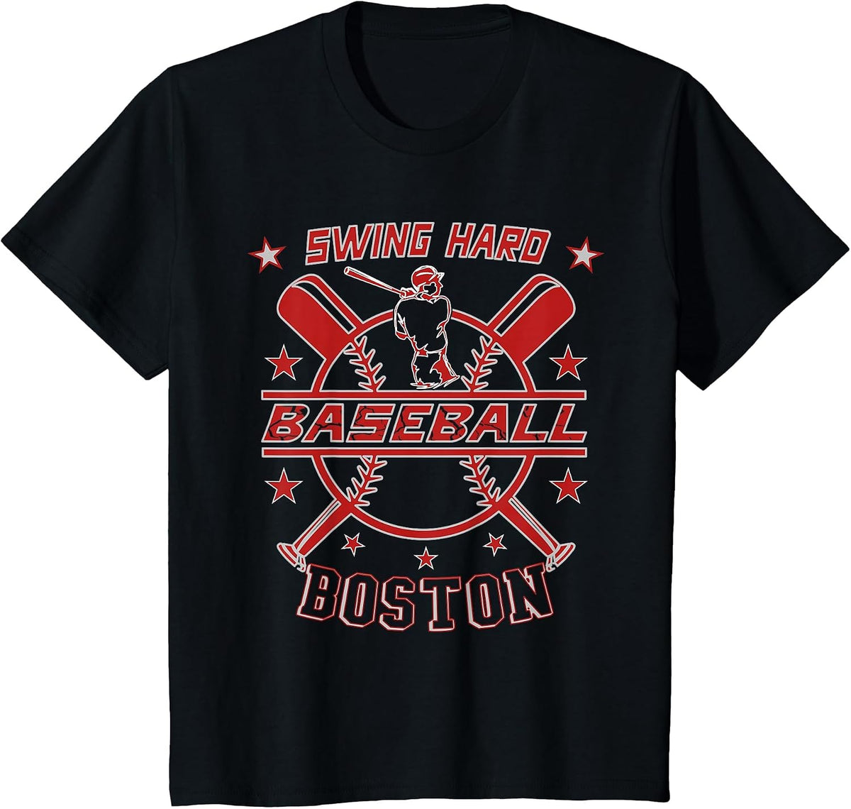 for Baseball Fan Swing Hard, Design Boston Baseball T-Shirt - Black