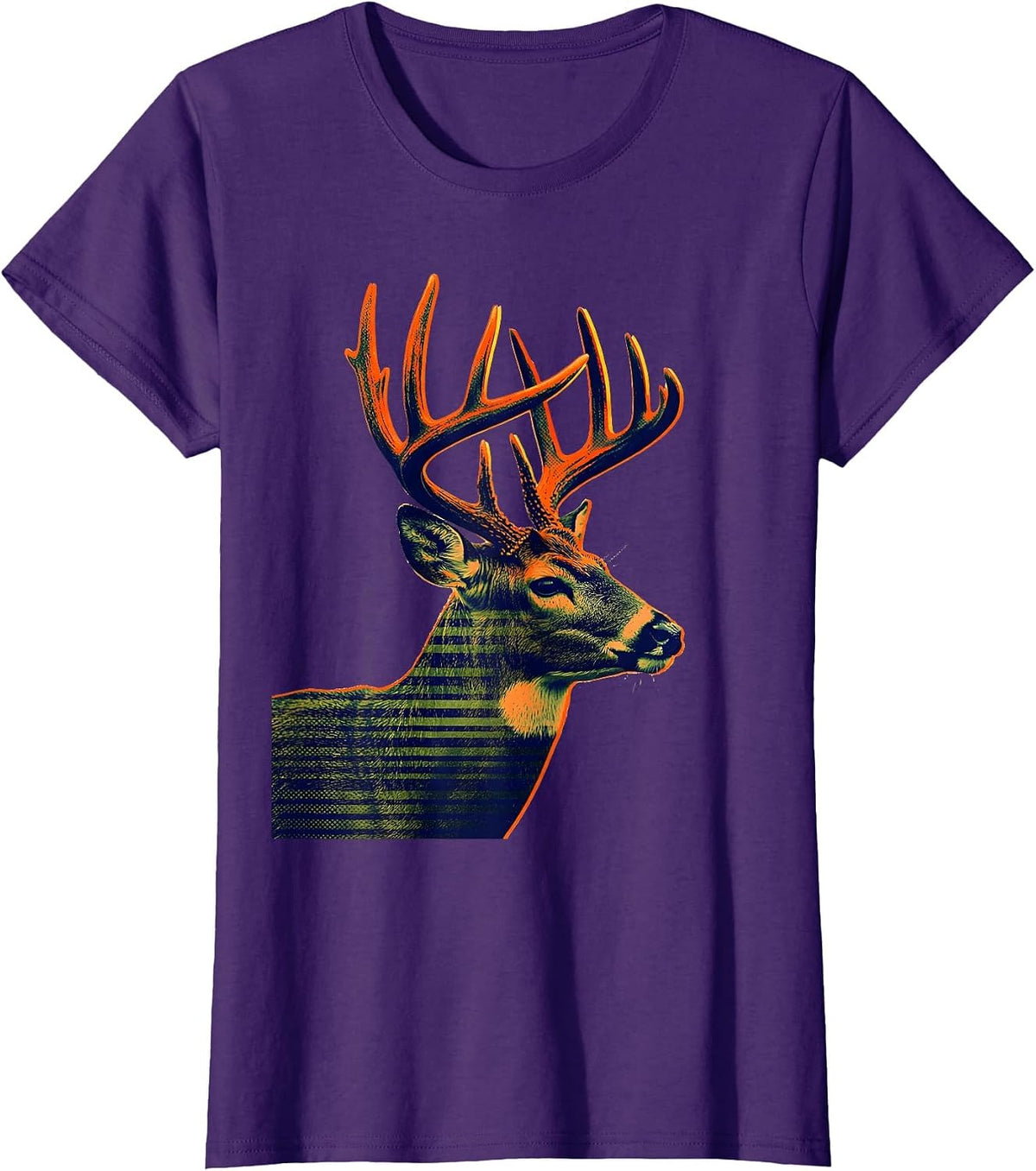 Women's Whitetail Buck Risograph Deer Hunter Gift Hunting Dad T-Shirt - Purple
