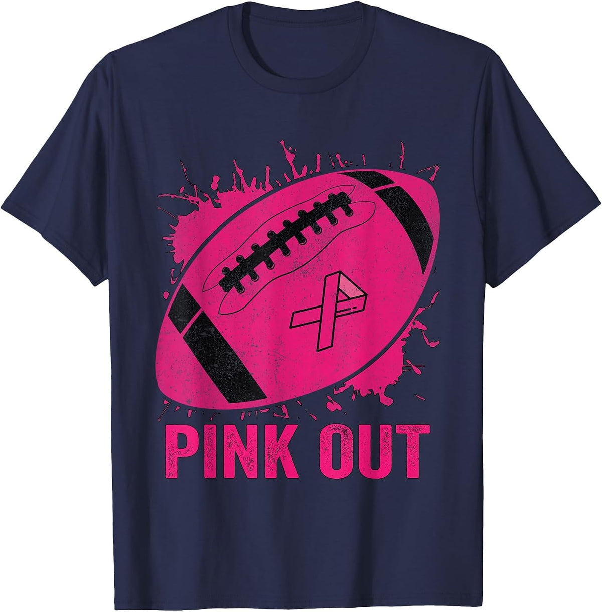 Pink Out Football Breast Cancer Tackle Brest Cancer T-Shirt - Navy Blue