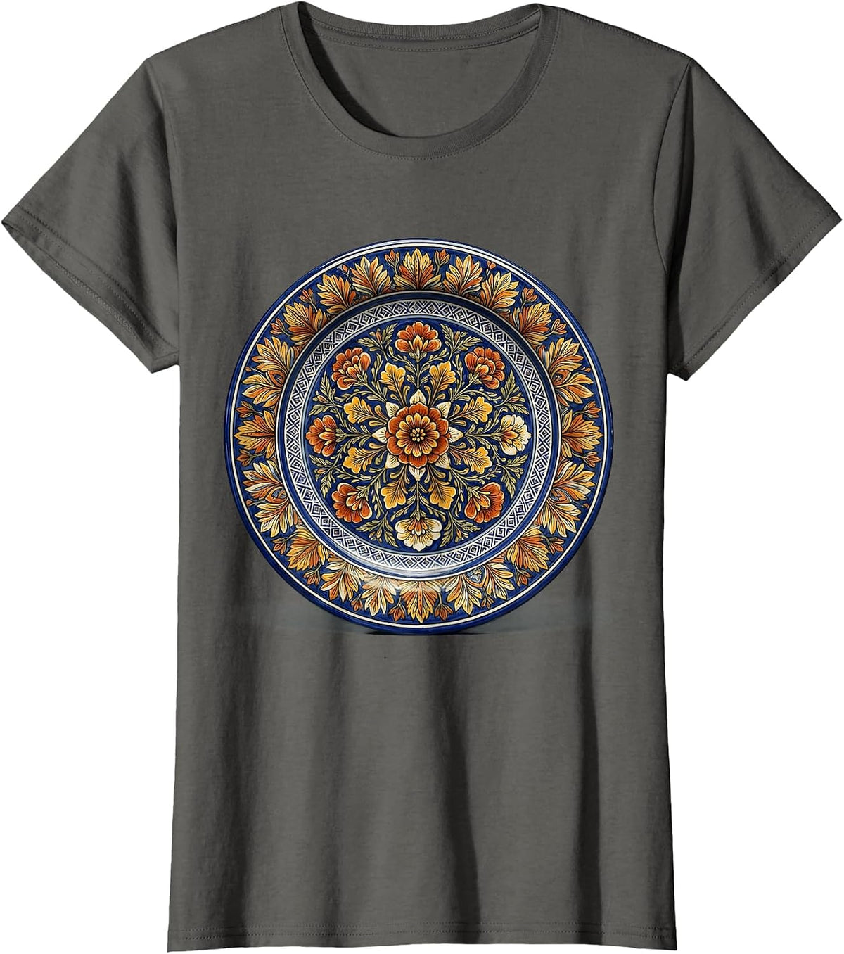 Women's Talavera Pottery Hispanic Heritage Month Design T-Shirt - Asphalt Grey