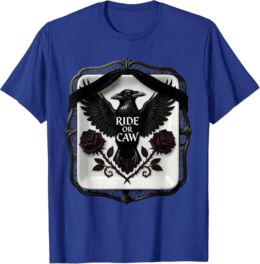 Ride or Caw Funny Crow Bird Design T-Shirt - Royal Blue