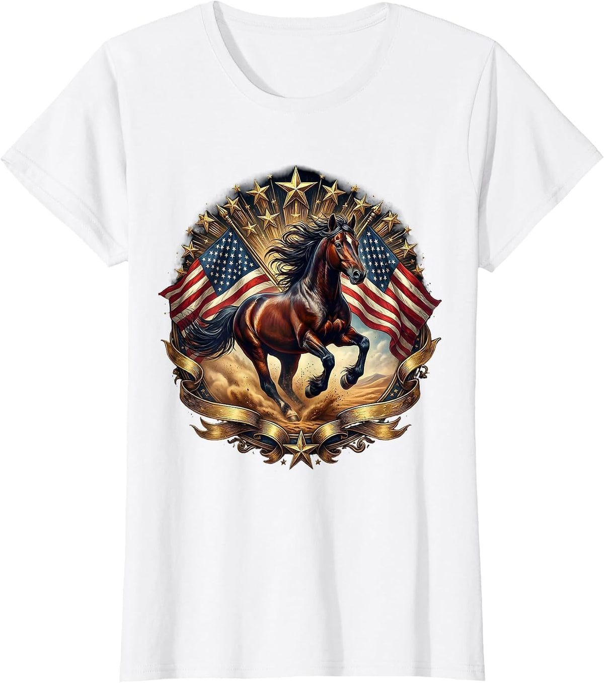Wild Horse Galloping Through Desert Dust T-Shirt - White
