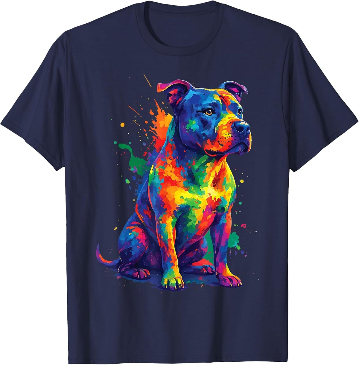 Pit Bull Dog Colorful T-Shirt - Navy Blue