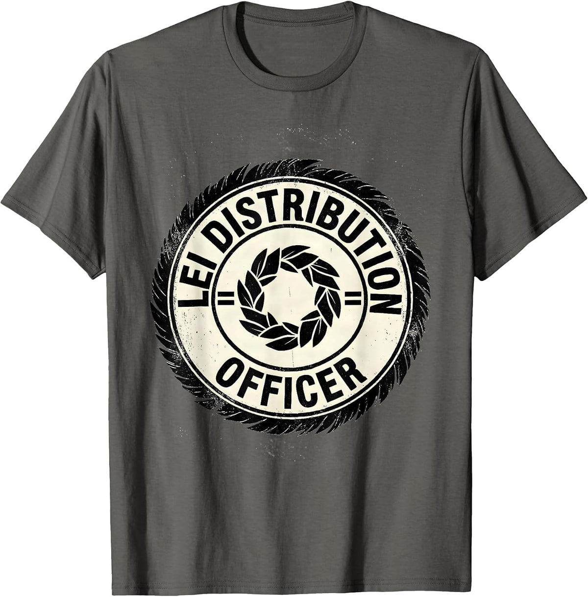 Lei Distribution Officer Rubber Stamp Funny Luau Costume T-Shirt - Asphalt Grey