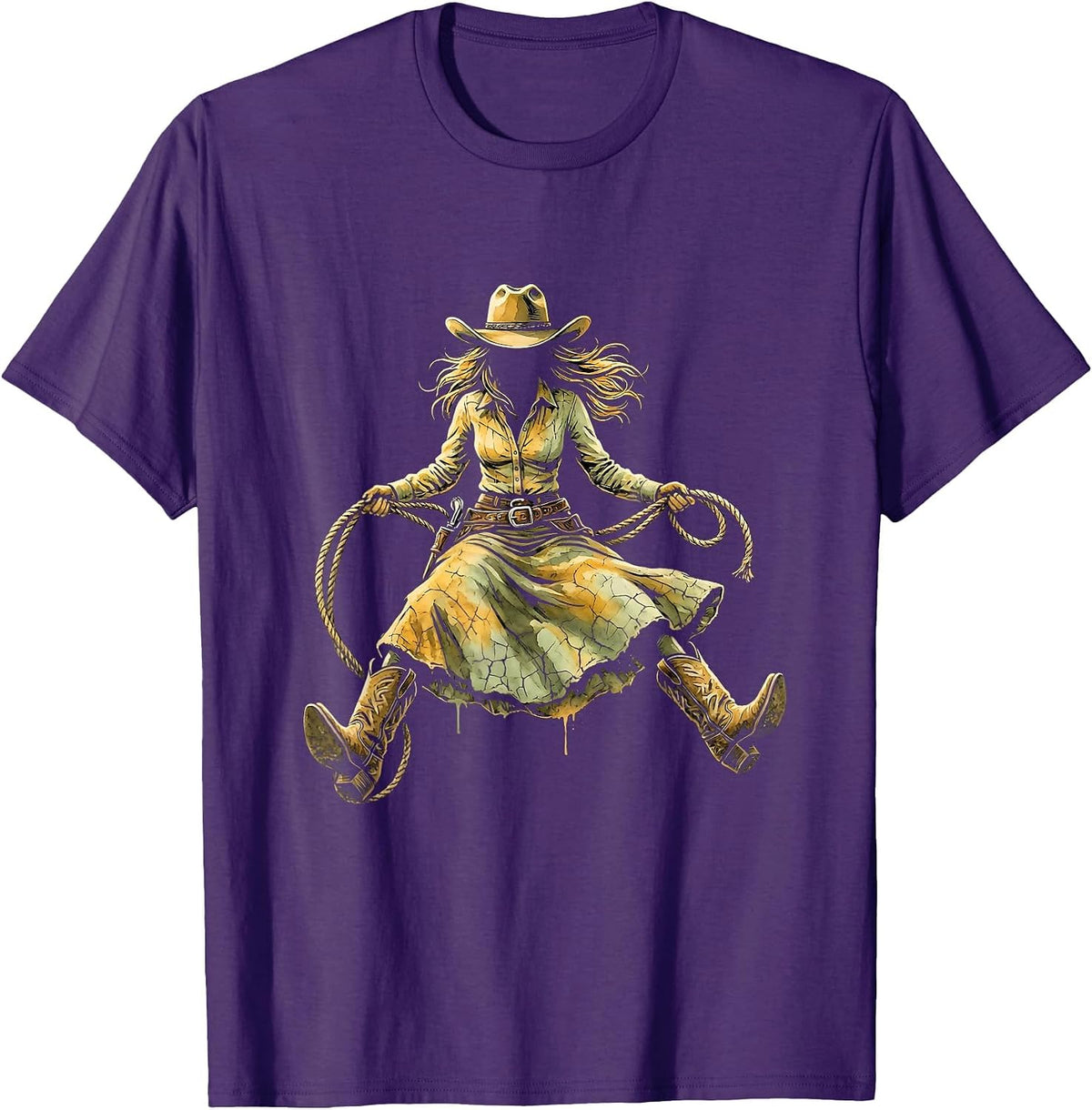 Cowgirl Barn Rope Swing Western Hat Graphic T-Shirt - Purple