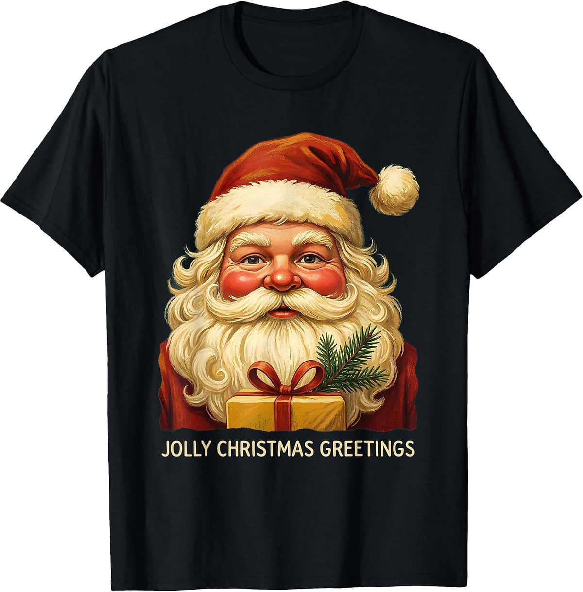 Men's Jolly Christmas Greetings Vintage Retro Santa Claus Face T-Shirt - Black