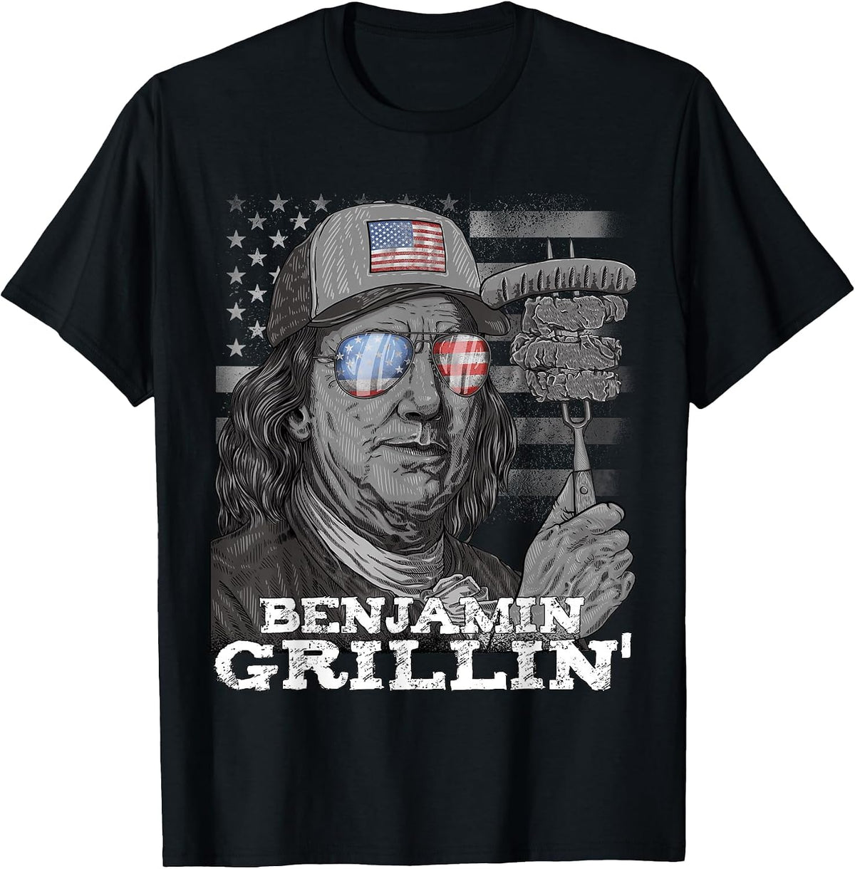 Benjamin Grilling Ben Franklin 4th of July USA BBQ Men T-Shirt - Black