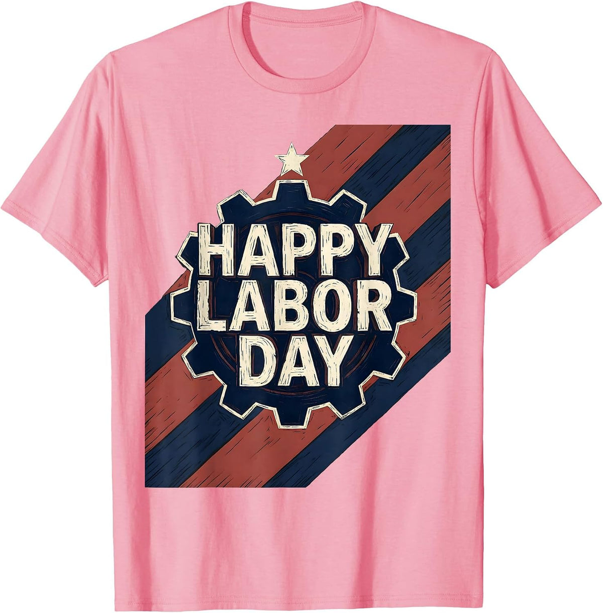 Men's Happy Labor Day Patriotic Union Pride Graphic Linocut T-Shirt - Pink