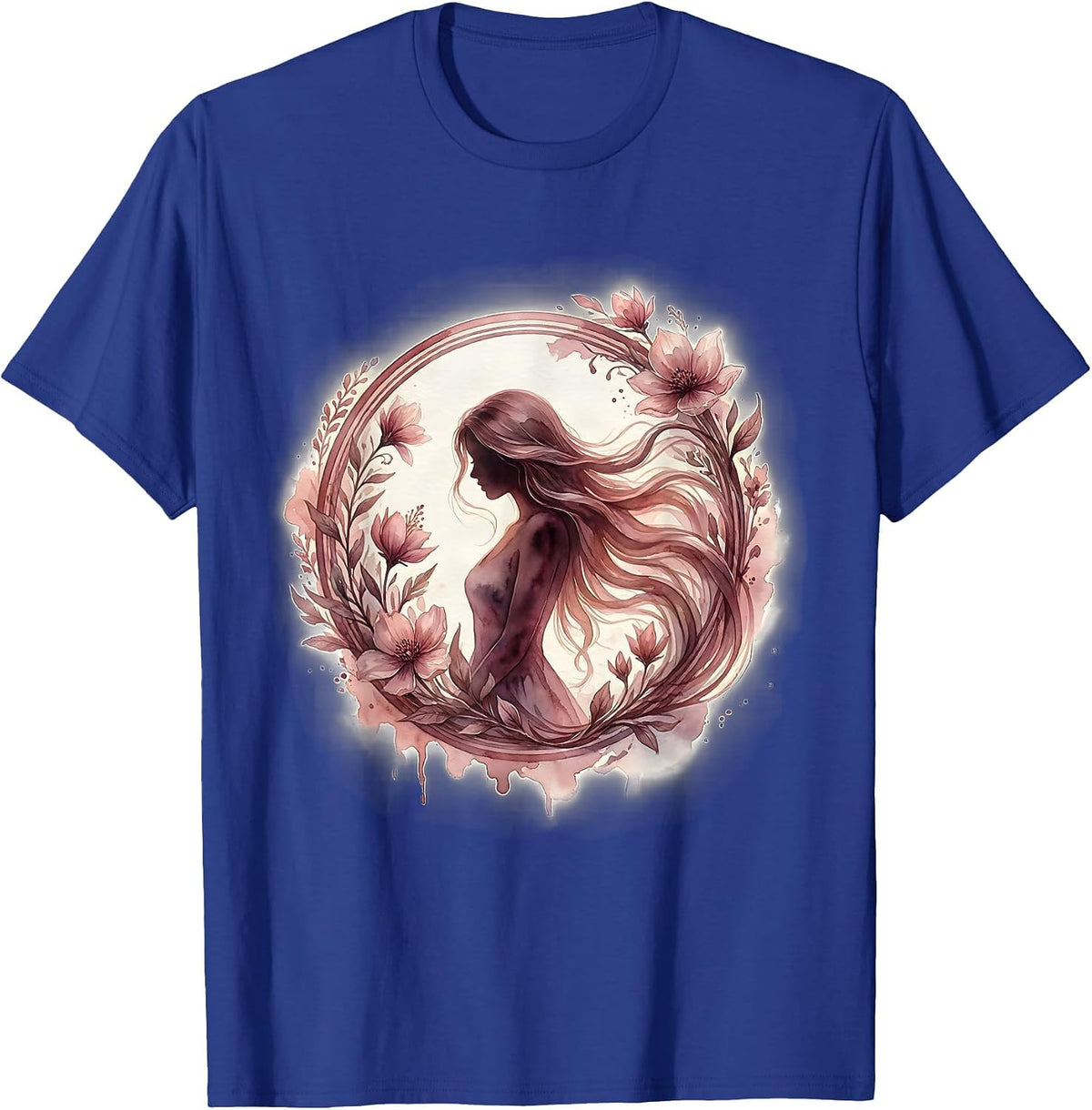 Elegant Silhouette Flowing Hair Gigi Graphic T-Shirt - Royal Blue