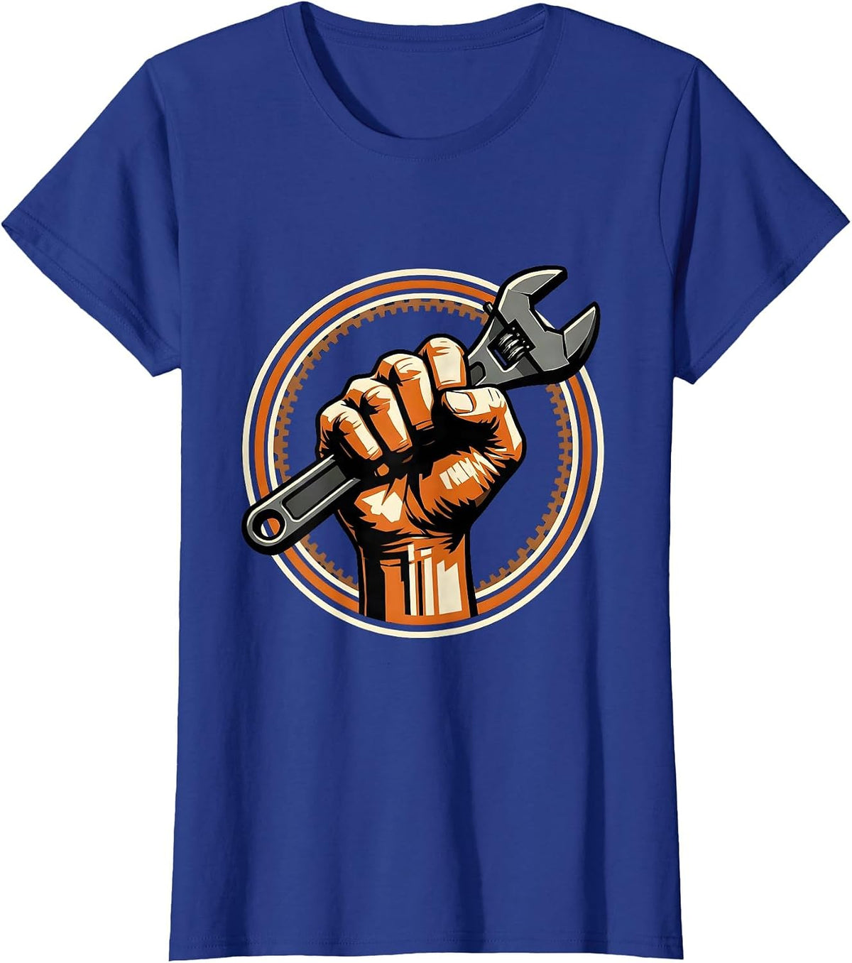 Women's Blue Collar Wrench Fist Graphic Design T-Shirt - Royal Blue