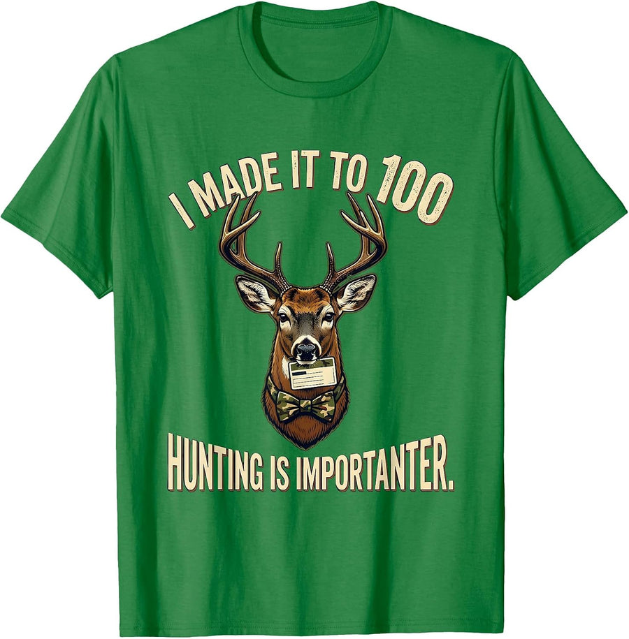 Men's I Made It To 100 Hunting Is Importanter Vintage T-Shirt - Kelly Green